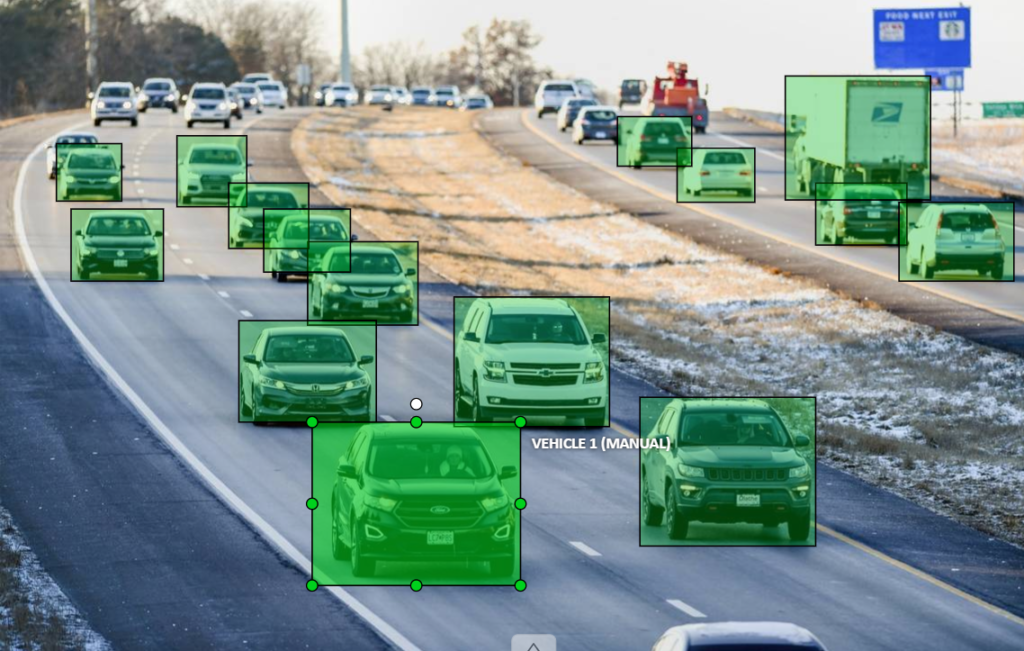 Image of cars with labels for machine learning.